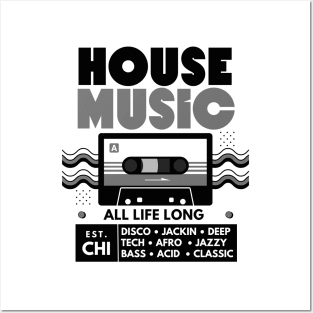 HOUSE MUSIC  - Cassette  (Grey/Black) Posters and Art